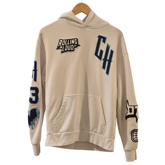 Rolling Loud Gold Hearts Hoodie Sweatshirt White Blue Mens Small Pockets Cotton - Picture 1 of 12